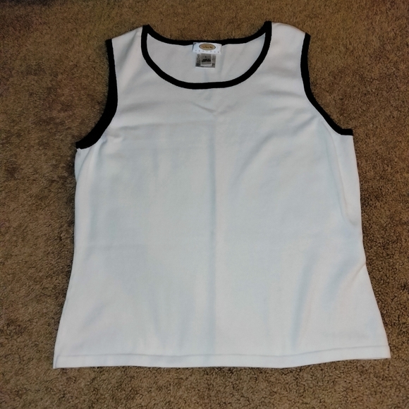 Talbots (Size L) White & Black Trim Scoop Neck Sleeveless Stretch Sweater Vest - Picture 1 of 5